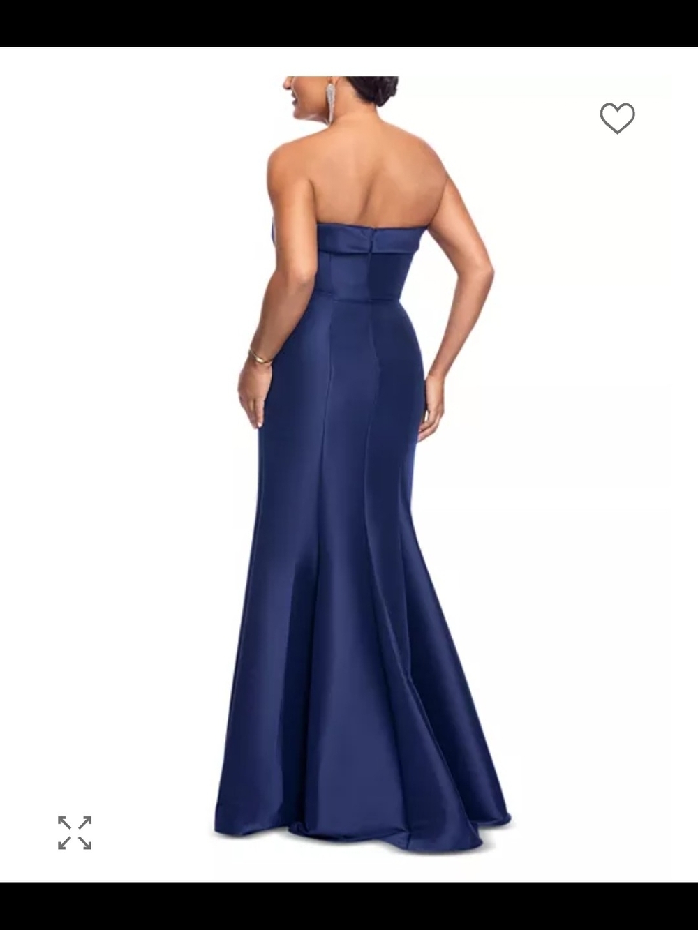 Aqua Strapless Navy Satin Gown with Side Bow Detail - Picture 3 of 6